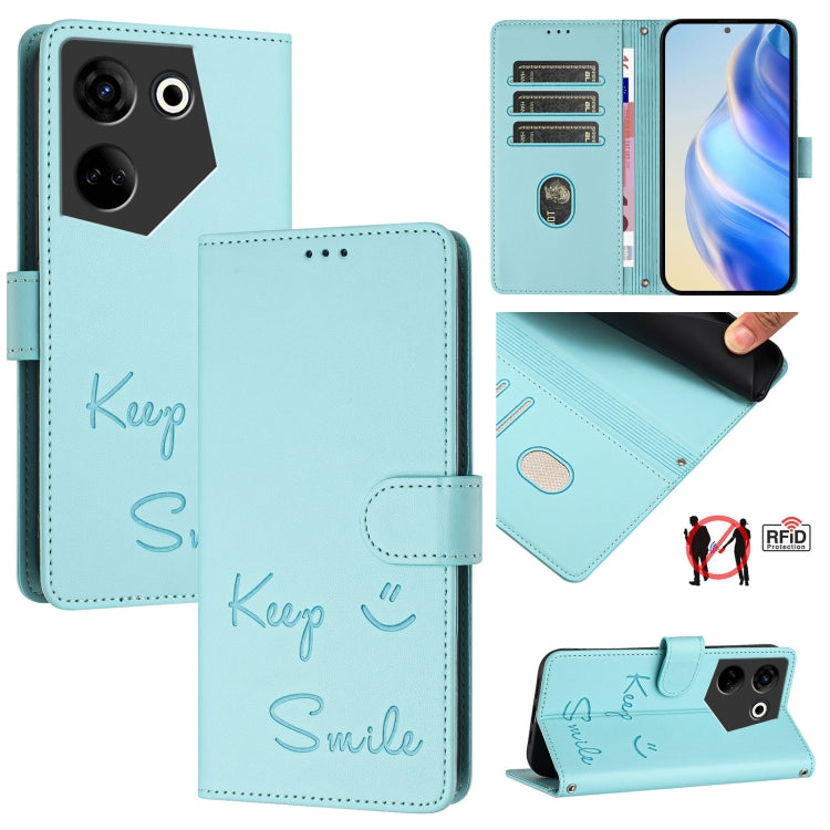Smile Embossing RFID Leather Phone Case, For Tecno Pova 6 4G, For Tecno Pova 6 Pro / Pova 6 5G, For Tecno Camon 30 Pro 5G, For Tecno Camon 30 5G / 4G, For Tecno Spark 20 Pro+, For Tecno Spark 20 Pro, For Tecno Spark GO 2024 / Spark 20C, For Tecno Spark...