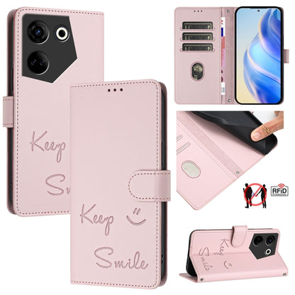 Smile Embossing RFID Leather Phone Case, For Tecno Pova 6 4G, For Tecno Pova 6 Pro / Pova 6 5G, For Tecno Camon 30 Pro 5G, For Tecno Camon 30 5G / 4G, For Tecno Spark 20 Pro+, For Tecno Spark 20 Pro, For Tecno Spark GO 2024 / Spark 20C, For Tecno Spark...