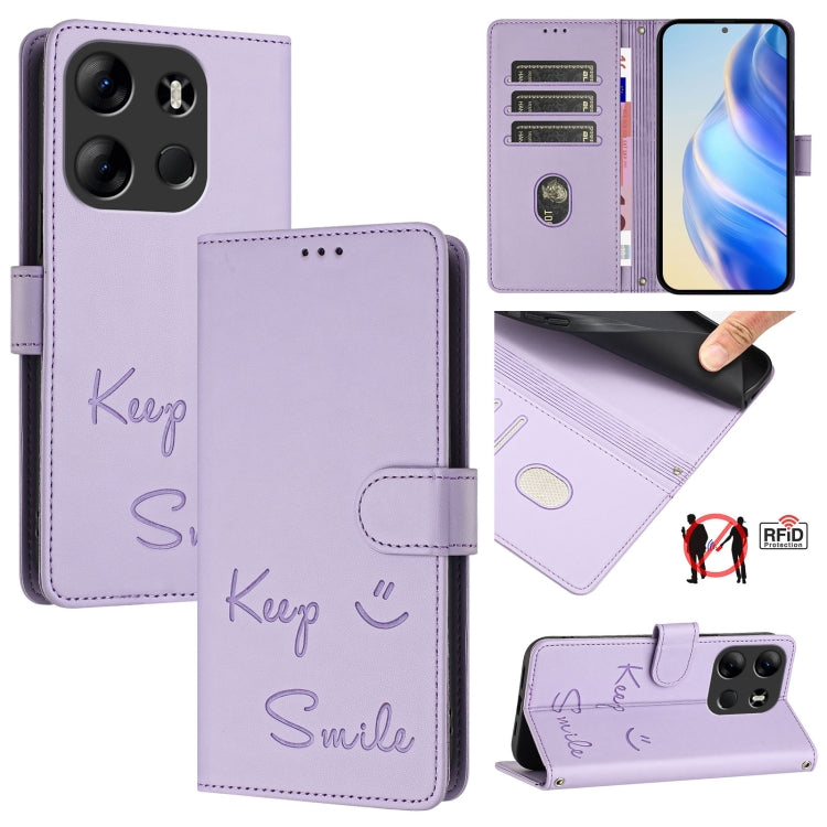 Smile Embossing RFID Leather Phone Case, For Tecno Pova 6 4G, For Tecno Pova 6 Pro / Pova 6 5G, For Tecno Camon 30 Pro 5G, For Tecno Camon 30 5G / 4G, For Tecno Spark 20 Pro+, For Tecno Spark 20 Pro, For Tecno Spark GO 2024 / Spark 20C, For Tecno Spark...