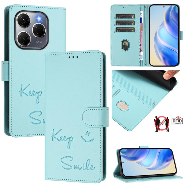 Smile Embossing RFID Leather Phone Case, For Tecno Camon 50 Pro 4G, For Tecno Camon 50 4G, For Tecno Spark Slim 5G, For Tecno Pop 10 / Infinix Smart 10 4G, For Tecno Camon 40 Pro 4G, For Tecno Camon 40 Premier, For Tecno Camon 40 4G                    ...
