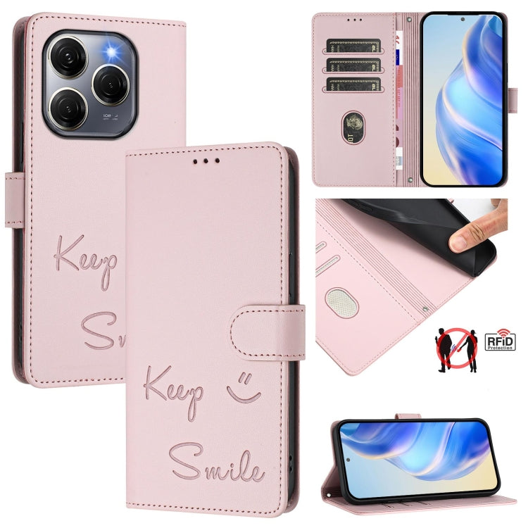 Smile Embossing RFID Leather Phone Case, For Tecno Camon 50 Pro 4G, For Tecno Camon 50 4G, For Tecno Spark Slim 5G, For Tecno Pop 10 / Infinix Smart 10 4G, For Tecno Camon 40 Pro 4G, For Tecno Camon 40 Premier, For Tecno Camon 40 4G                    ...