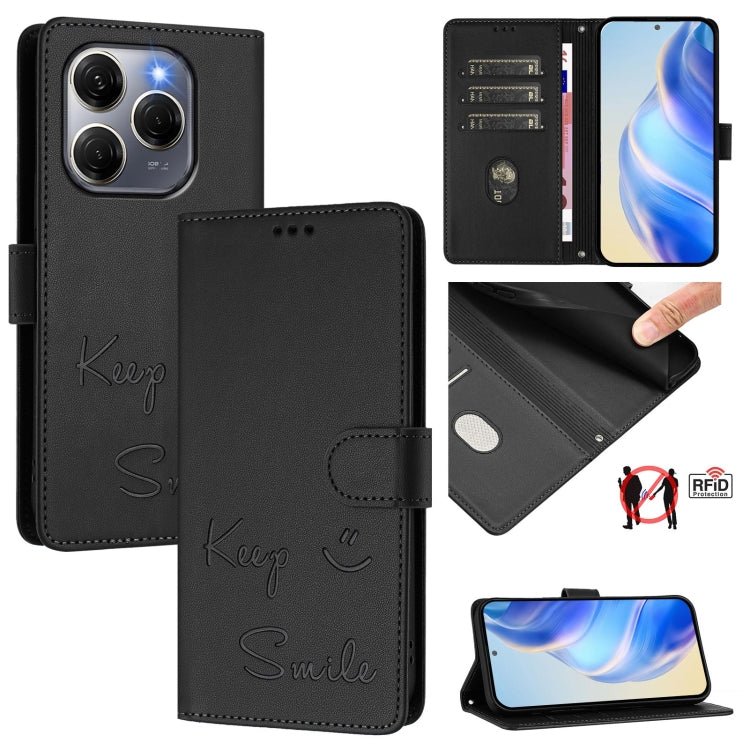 Smile Embossing RFID Leather Phone Case, For Tecno Camon 50 Pro 4G, For Tecno Camon 50 4G, For Tecno Spark Slim 5G, For Tecno Pop 10 / Infinix Smart 10 4G, For Tecno Camon 40 Pro 4G, For Tecno Camon 40 Premier, For Tecno Camon 40 4G                    ...