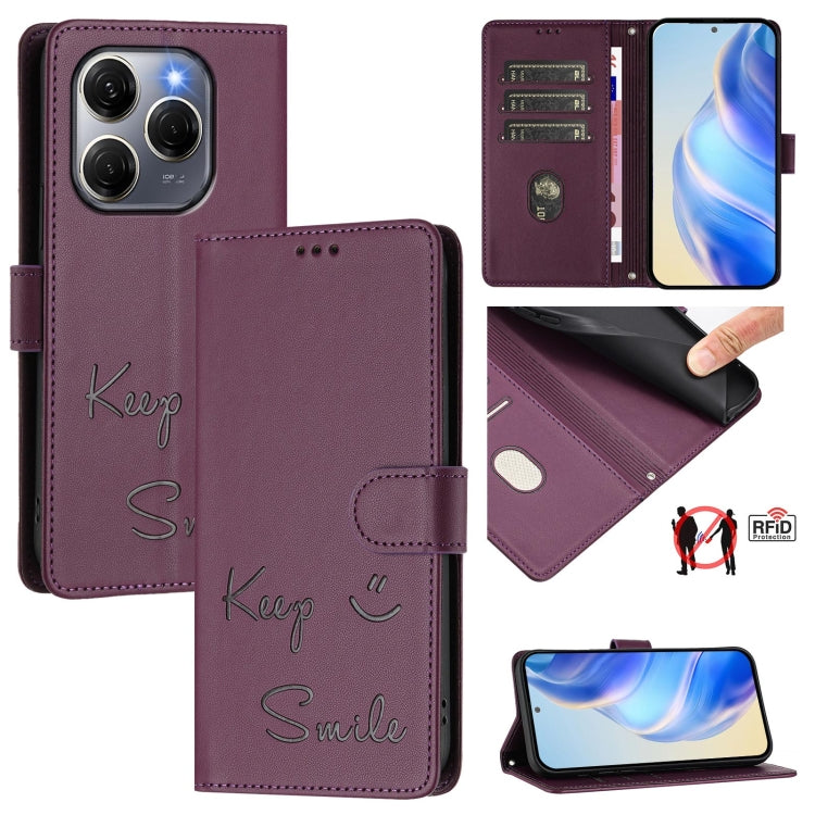 Smile Embossing RFID Leather Phone Case, For Tecno Camon 50 Pro 4G, For Tecno Camon 50 4G, For Tecno Spark Slim 5G, For Tecno Pop 10 / Infinix Smart 10 4G, For Tecno Camon 40 Pro 4G, For Tecno Camon 40 Premier, For Tecno Camon 40 4G                    ...