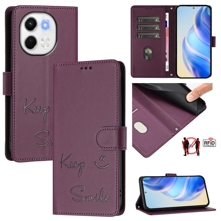 Smile Embossing RFID Leather Phone Case, For Tecno Camon 50 Pro 4G, For Tecno Camon 50 4G, For Tecno Spark Slim 5G, For Tecno Pop 10 / Infinix Smart 10 4G, For Tecno Camon 40 Pro 4G, For Tecno Camon 40 Premier, For Tecno Camon 40 4G                    ...
