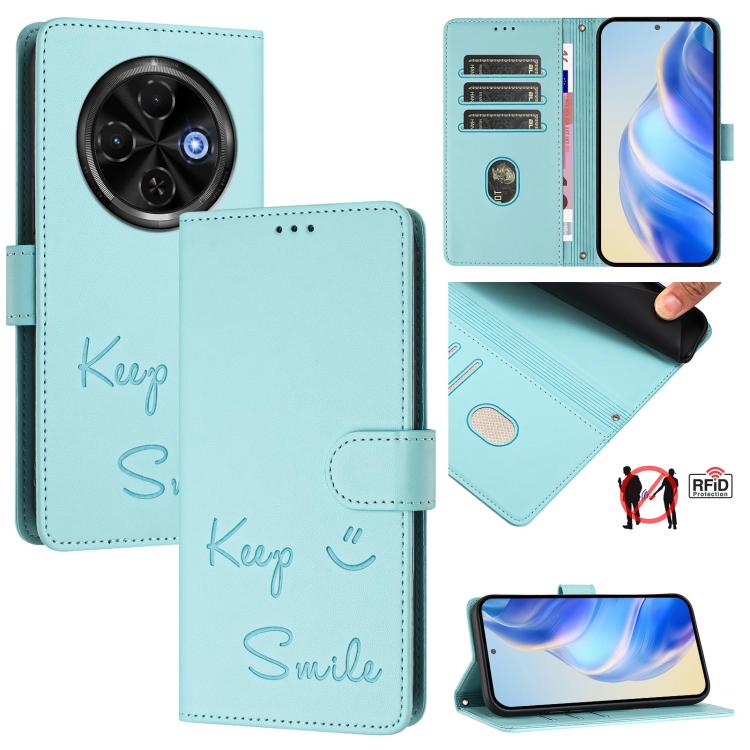 Smile Embossing RFID Leather Phone Case, For Tecno Camon 50 Pro 4G, For Tecno Camon 50 4G, For Tecno Spark Slim 5G, For Tecno Pop 10 / Infinix Smart 10 4G, For Tecno Camon 40 Pro 4G, For Tecno Camon 40 Premier, For Tecno Camon 40 4G                    ...