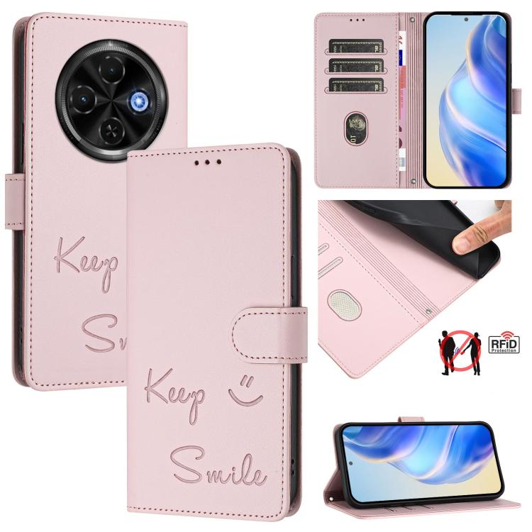 Smile Embossing RFID Leather Phone Case, For Tecno Camon 50 Pro 4G, For Tecno Camon 50 4G, For Tecno Spark Slim 5G, For Tecno Pop 10 / Infinix Smart 10 4G, For Tecno Camon 40 Pro 4G, For Tecno Camon 40 Premier, For Tecno Camon 40 4G                    ...