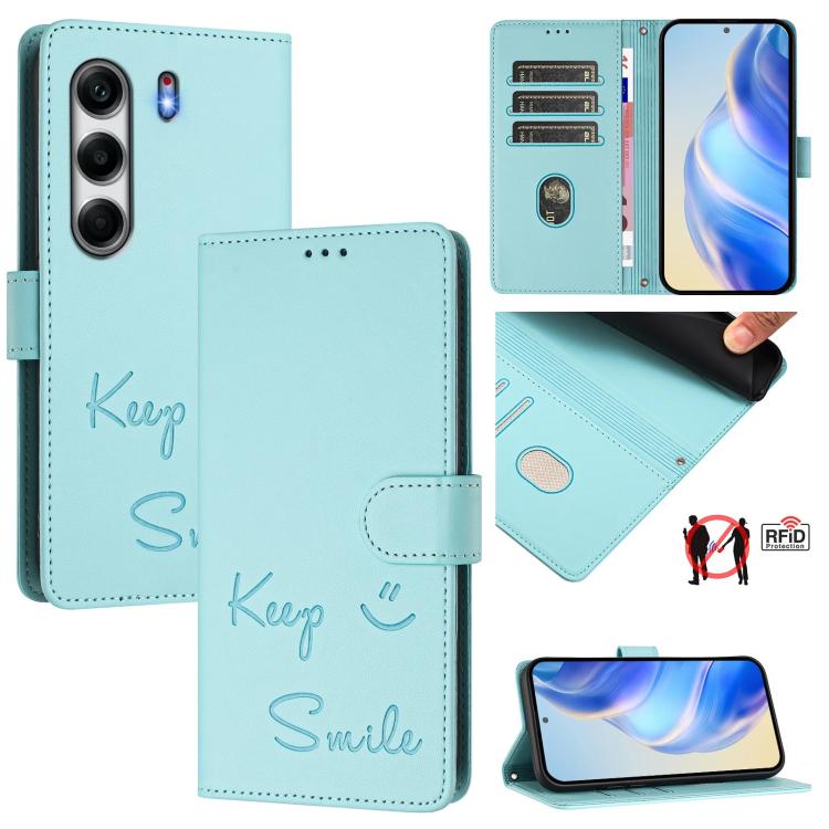 Smile Embossing RFID Leather Phone Case, For Tecno Camon 50 Pro 4G, For Tecno Camon 50 4G, For Tecno Spark Slim 5G, For Tecno Pop 10 / Infinix Smart 10 4G, For Tecno Camon 40 Pro 4G, For Tecno Camon 40 Premier, For Tecno Camon 40 4G                    ...