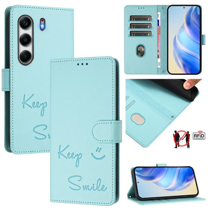 Smile Embossing RFID Leather Phone Case, For Tecno Camon 50 Pro 4G, For Tecno Camon 50 4G, For Tecno Spark Slim 5G, For Tecno Pop 10 / Infinix Smart 10 4G, For Tecno Camon 40 Pro 4G, For Tecno Camon 40 Premier, For Tecno Camon 40 4G                    ...