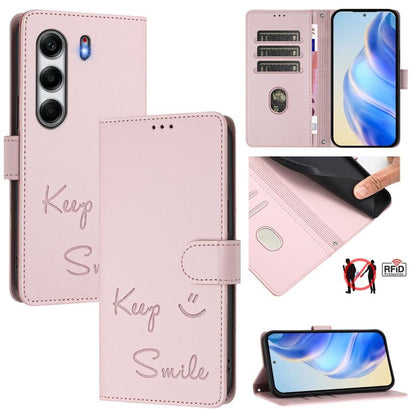 Smile Embossing RFID Leather Phone Case, For Tecno Camon 50 Pro 4G, For Tecno Camon 50 4G, For Tecno Spark Slim 5G, For Tecno Pop 10 / Infinix Smart 10 4G, For Tecno Camon 40 Pro 4G, For Tecno Camon 40 Premier, For Tecno Camon 40 4G                    ...