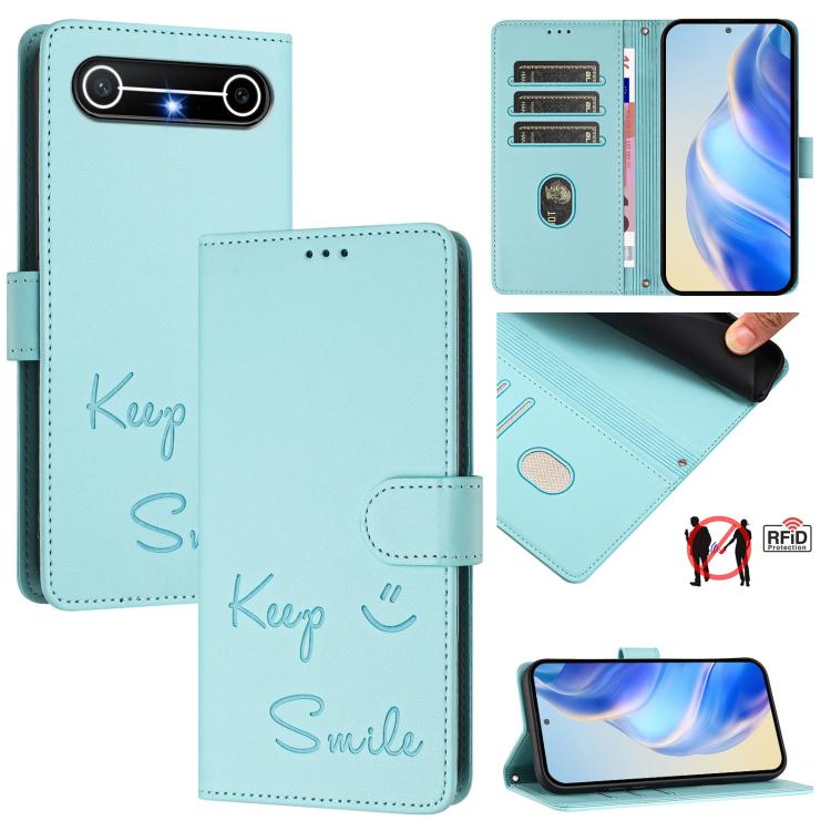 Smile Embossing RFID Leather Phone Case, For Tecno Camon 50 Pro 4G, For Tecno Camon 50 4G, For Tecno Spark Slim 5G, For Tecno Pop 10 / Infinix Smart 10 4G, For Tecno Camon 40 Pro 4G, For Tecno Camon 40 Premier, For Tecno Camon 40 4G                    ...