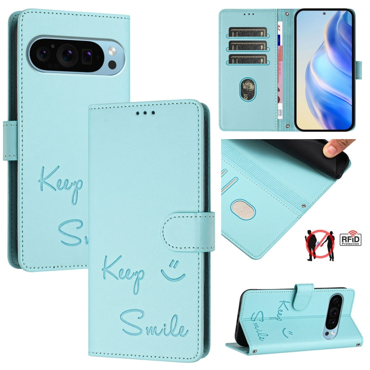 Smile Embossing RFID Leather Phone Case, For Google Pixel 11 Pro XL, For Google Pixel 11 Pro / 11, For Google Pixel 10 Pro XL 5G Global, For Google Pixel 10 5G / 10 Pro 5G Global, For Google Pixel 9a, For Google Pixel 9 Pro XL                          ...