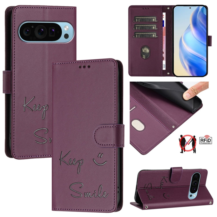 Smile Embossing RFID Leather Phone Case, For Google Pixel 11 Pro XL, For Google Pixel 11 Pro / 11, For Google Pixel 10 Pro XL 5G Global, For Google Pixel 10 5G / 10 Pro 5G Global, For Google Pixel 9a, For Google Pixel 9 Pro XL                          ...