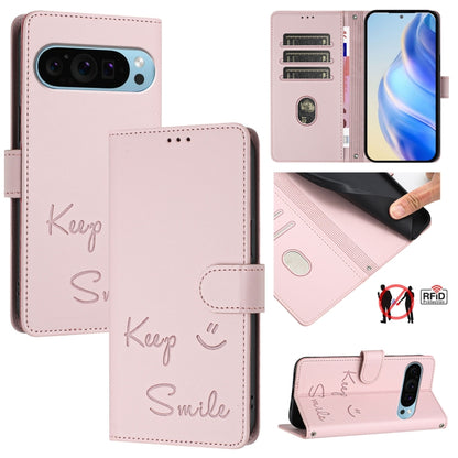 Smile Embossing RFID Leather Phone Case, For Google Pixel 11 Pro XL, For Google Pixel 11 Pro / 11, For Google Pixel 10 Pro XL 5G Global, For Google Pixel 10 5G / 10 Pro 5G Global, For Google Pixel 9a, For Google Pixel 9 Pro XL                          ...