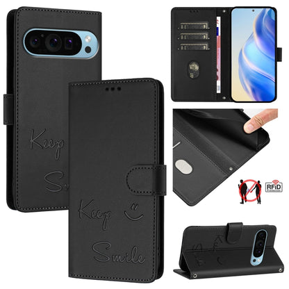 Smile Embossing RFID Leather Phone Case, For Google Pixel 11 Pro XL, For Google Pixel 11 Pro / 11, For Google Pixel 10 Pro XL 5G Global, For Google Pixel 10 5G / 10 Pro 5G Global, For Google Pixel 9a, For Google Pixel 9 Pro XL                          ...