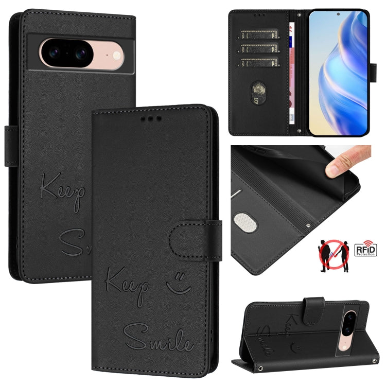 Smile Embossing RFID Leather Phone Case, For Google Pixel 11 Pro XL, For Google Pixel 11 Pro / 11, For Google Pixel 10 Pro XL 5G Global, For Google Pixel 10 5G / 10 Pro 5G Global, For Google Pixel 9a, For Google Pixel 9 Pro XL                          ...