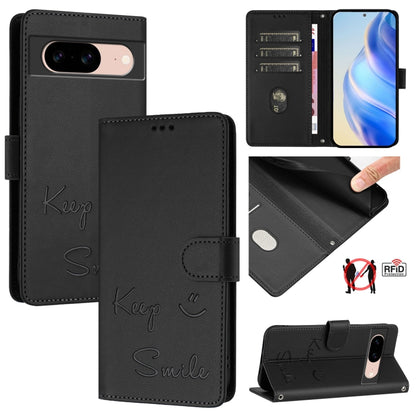Smile Embossing RFID Leather Phone Case, For Google Pixel 11 Pro XL, For Google Pixel 11 Pro / 11, For Google Pixel 10 Pro XL 5G Global, For Google Pixel 10 5G / 10 Pro 5G Global, For Google Pixel 9a, For Google Pixel 9 Pro XL                          ...