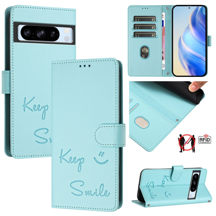 Smile Embossing RFID Leather Phone Case, For Google Pixel 11 Pro XL, For Google Pixel 11 Pro / 11, For Google Pixel 10 Pro XL 5G Global, For Google Pixel 10 5G / 10 Pro 5G Global, For Google Pixel 9a, For Google Pixel 9 Pro XL                          ...