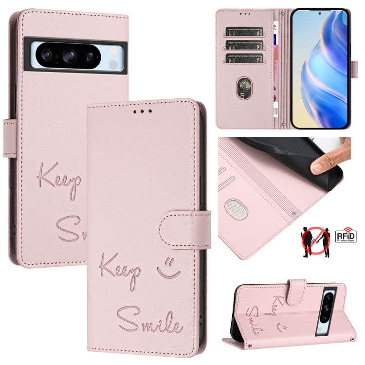 Smile Embossing RFID Leather Phone Case, For Google Pixel 11 Pro XL, For Google Pixel 11 Pro / 11, For Google Pixel 10 Pro XL 5G Global, For Google Pixel 10 5G / 10 Pro 5G Global, For Google Pixel 9a, For Google Pixel 9 Pro XL                          ...