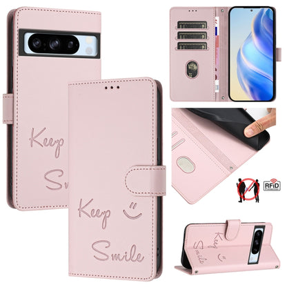 Smile Embossing RFID Leather Phone Case, For Google Pixel 11 Pro XL, For Google Pixel 11 Pro / 11, For Google Pixel 10 Pro XL 5G Global, For Google Pixel 10 5G / 10 Pro 5G Global, For Google Pixel 9a, For Google Pixel 9 Pro XL                          ...