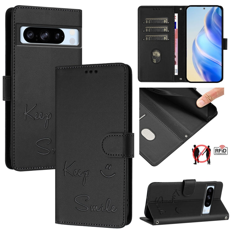 Smile Embossing RFID Leather Phone Case, For Google Pixel 11 Pro XL, For Google Pixel 11 Pro / 11, For Google Pixel 10 Pro XL 5G Global, For Google Pixel 10 5G / 10 Pro 5G Global, For Google Pixel 9a, For Google Pixel 9 Pro XL                          ...