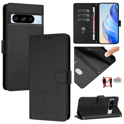 Smile Embossing RFID Leather Phone Case, For Google Pixel 11 Pro XL, For Google Pixel 11 Pro / 11, For Google Pixel 10 Pro XL 5G Global, For Google Pixel 10 5G / 10 Pro 5G Global, For Google Pixel 9a, For Google Pixel 9 Pro XL                          ...