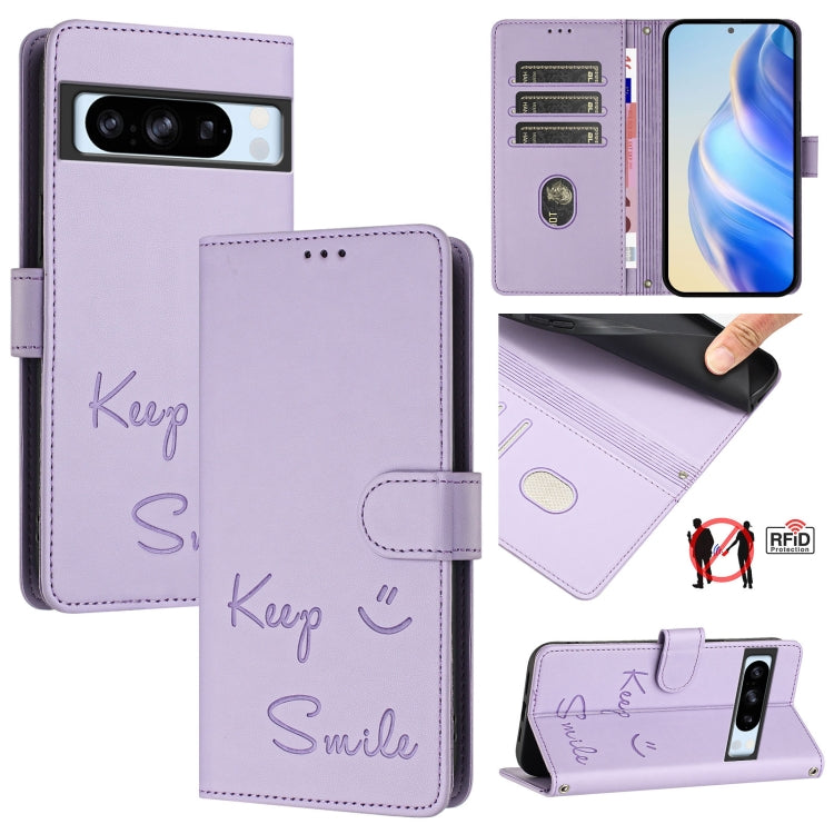 Smile Embossing RFID Leather Phone Case, For Google Pixel 11 Pro XL, For Google Pixel 11 Pro / 11, For Google Pixel 10 Pro XL 5G Global, For Google Pixel 10 5G / 10 Pro 5G Global, For Google Pixel 9a, For Google Pixel 9 Pro XL                          ...