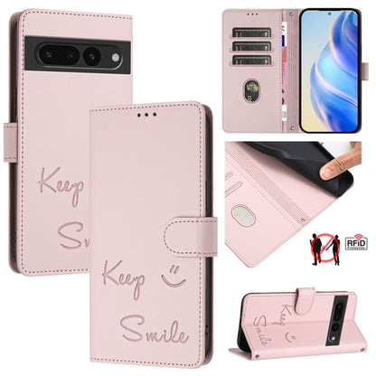 Smile Embossing RFID Leather Phone Case, For Google Pixel 11 Pro XL, For Google Pixel 11 Pro / 11, For Google Pixel 10 Pro XL 5G Global, For Google Pixel 10 5G / 10 Pro 5G Global, For Google Pixel 9a, For Google Pixel 9 Pro XL                          ...