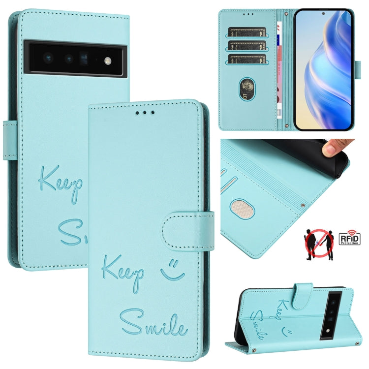 Smile Embossing RFID Leather Phone Case, For Google Pixel 11 Pro XL, For Google Pixel 11 Pro / 11, For Google Pixel 10 Pro XL 5G Global, For Google Pixel 10 5G / 10 Pro 5G Global, For Google Pixel 9a, For Google Pixel 9 Pro XL                          ...