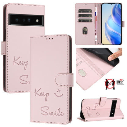 Smile Embossing RFID Leather Phone Case, For Google Pixel 11 Pro XL, For Google Pixel 11 Pro / 11, For Google Pixel 10 Pro XL 5G Global, For Google Pixel 10 5G / 10 Pro 5G Global, For Google Pixel 9a, For Google Pixel 9 Pro XL                          ...
