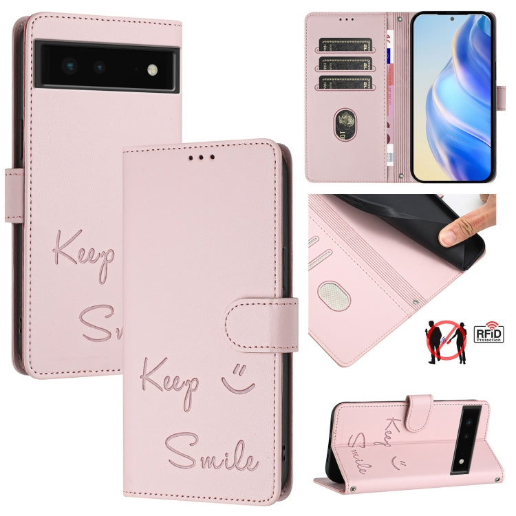 Smile Embossing RFID Leather Phone Case, For Google Pixel 11 Pro XL, For Google Pixel 11 Pro / 11, For Google Pixel 10 Pro XL 5G Global, For Google Pixel 10 5G / 10 Pro 5G Global, For Google Pixel 9a, For Google Pixel 9 Pro XL                          ...