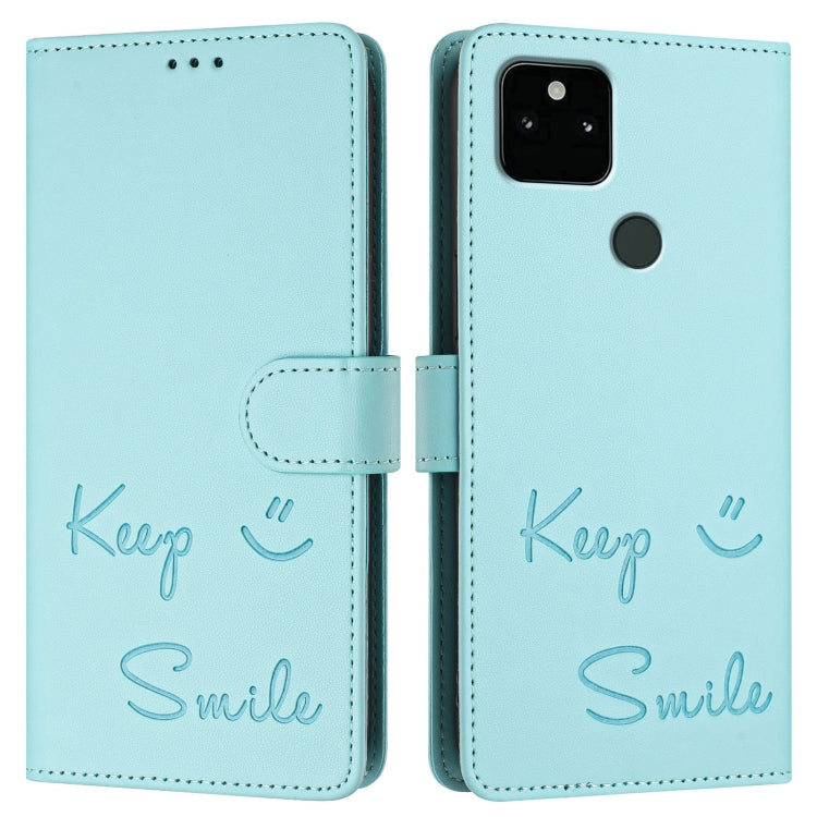 Smile Embossing RFID Leather Phone Case, For Google Pixel 5a, For Google Pixel 5, For Google Pixel 5 XL / Pixel 4a 5G