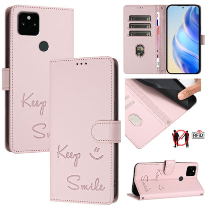 Smile Embossing RFID Leather Phone Case, For Google Pixel 5a, For Google Pixel 5, For Google Pixel 5 XL / Pixel 4a 5G