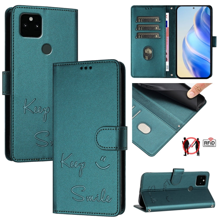 Smile Embossing RFID Leather Phone Case, For Google Pixel 5a, For Google Pixel 5, For Google Pixel 5 XL / Pixel 4a 5G