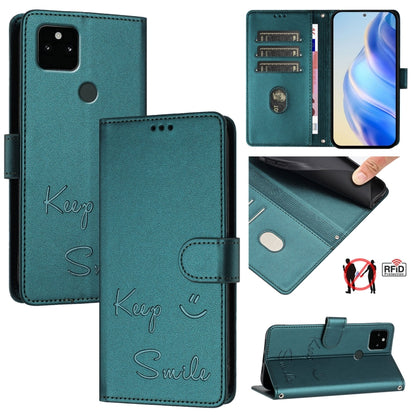 Smile Embossing RFID Leather Phone Case, For Google Pixel 5a, For Google Pixel 5, For Google Pixel 5 XL / Pixel 4a 5G
