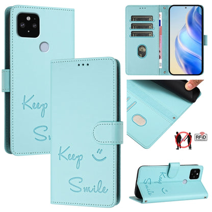 Smile Embossing RFID Leather Phone Case, For Google Pixel 5a, For Google Pixel 5, For Google Pixel 5 XL / Pixel 4a 5G