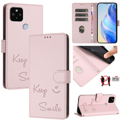 Smile Embossing RFID Leather Phone Case, For Google Pixel 5a, For Google Pixel 5, For Google Pixel 5 XL / Pixel 4a 5G