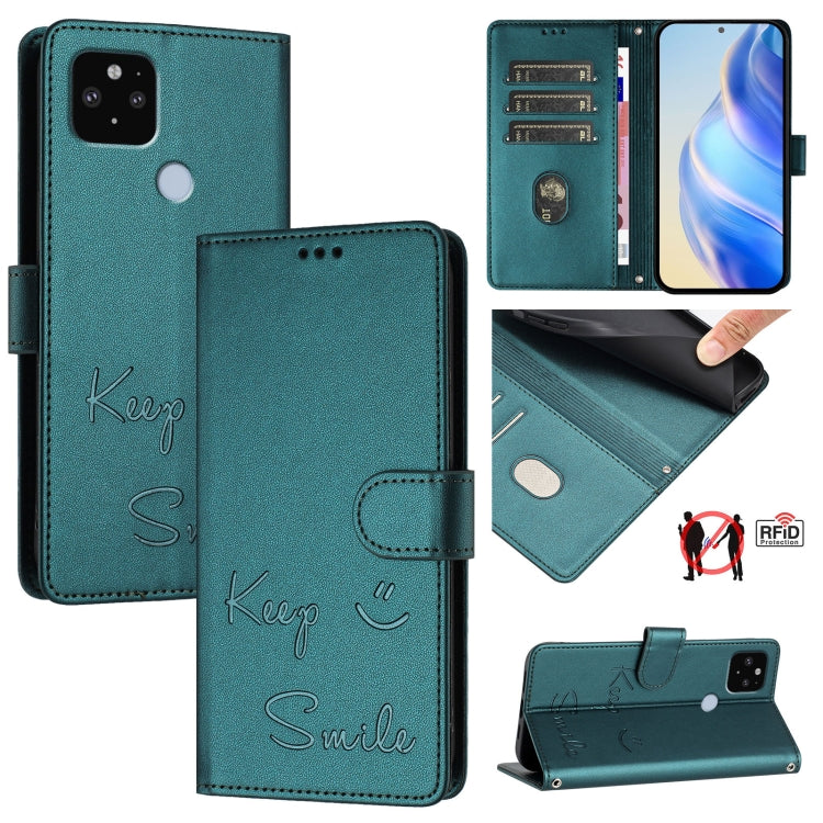 Smile Embossing RFID Leather Phone Case, For Google Pixel 5a, For Google Pixel 5, For Google Pixel 5 XL / Pixel 4a 5G