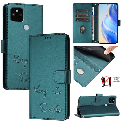 Smile Embossing RFID Leather Phone Case, For Google Pixel 5a, For Google Pixel 5, For Google Pixel 5 XL / Pixel 4a 5G