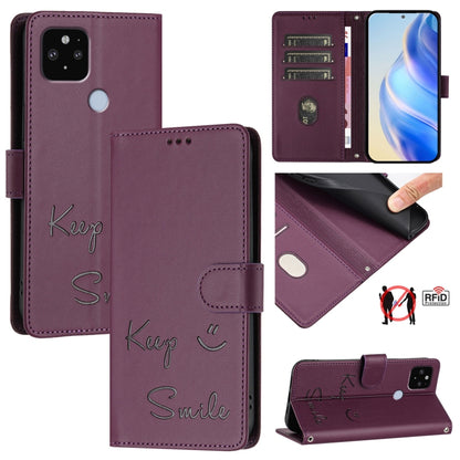 Smile Embossing RFID Leather Phone Case, For Google Pixel 5a, For Google Pixel 5, For Google Pixel 5 XL / Pixel 4a 5G