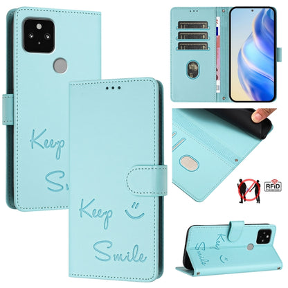 Smile Embossing RFID Leather Phone Case, For Google Pixel 5a, For Google Pixel 5, For Google Pixel 5 XL / Pixel 4a 5G