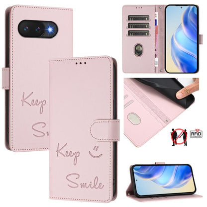 Smile Embossing RFID Leather Phone Case, For Google Pixel 11 Pro XL, For Google Pixel 11 Pro / 11, For Google Pixel 10 Pro XL 5G Global, For Google Pixel 10 5G / 10 Pro 5G Global, For Google Pixel 9a, For Google Pixel 9 Pro XL                          ...