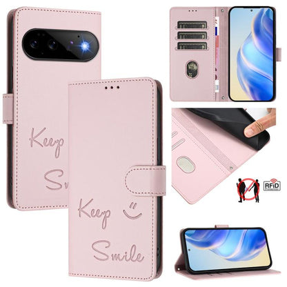 Smile Embossing RFID Leather Phone Case, For Google Pixel 11 Pro XL, For Google Pixel 11 Pro / 11, For Google Pixel 10 Pro XL 5G Global, For Google Pixel 10 5G / 10 Pro 5G Global, For Google Pixel 9a, For Google Pixel 9 Pro XL                          ...