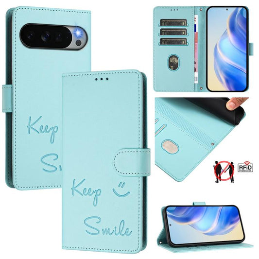 Smile Embossing RFID Leather Phone Case, For Google Pixel 11 Pro XL, For Google Pixel 11 Pro / 11, For Google Pixel 10 Pro XL 5G Global, For Google Pixel 10 5G / 10 Pro 5G Global, For Google Pixel 9a, For Google Pixel 9 Pro XL