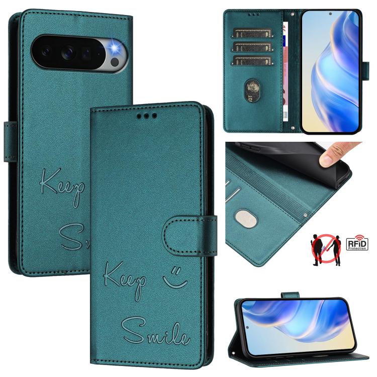 Smile Embossing RFID Leather Phone Case, For Google Pixel 11 Pro XL, For Google Pixel 11 Pro / 11, For Google Pixel 10 Pro XL 5G Global, For Google Pixel 10 5G / 10 Pro 5G Global, For Google Pixel 9a, For Google Pixel 9 Pro XL                          ...
