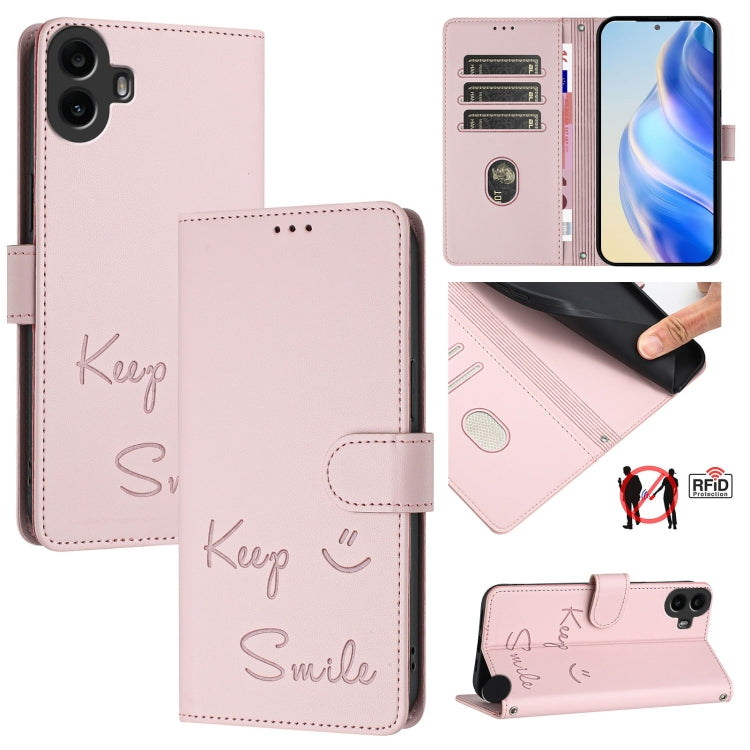 Smile Embossing RFID Leather Phone Case, For Nothing Phone 4a Pro, For Nothing Phone 4a, For Nothing CMF Phone 1