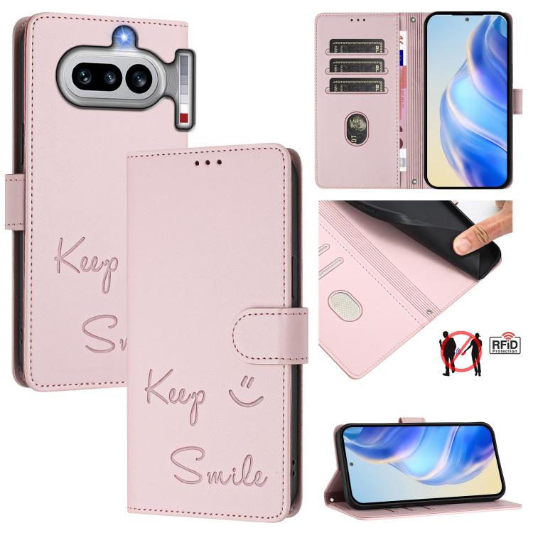 Smile Embossing RFID Leather Phone Case, For Nothing Phone 4a Pro, For Nothing Phone 4a, For Nothing CMF Phone 1