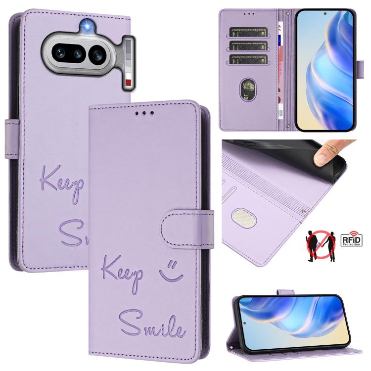 Smile Embossing RFID Leather Phone Case, For Nothing Phone 4a Pro, For Nothing Phone 4a, For Nothing CMF Phone 1