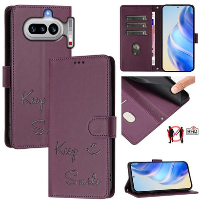 Smile Embossing RFID Leather Phone Case, For Nothing Phone 4a Pro, For Nothing Phone 4a, For Nothing CMF Phone 1