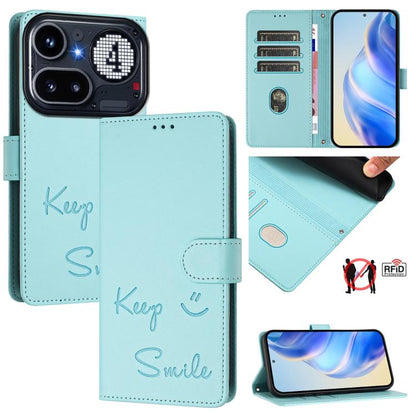Smile Embossing RFID Leather Phone Case, For Nothing Phone 4a Pro, For Nothing Phone 4a, For Nothing CMF Phone 1