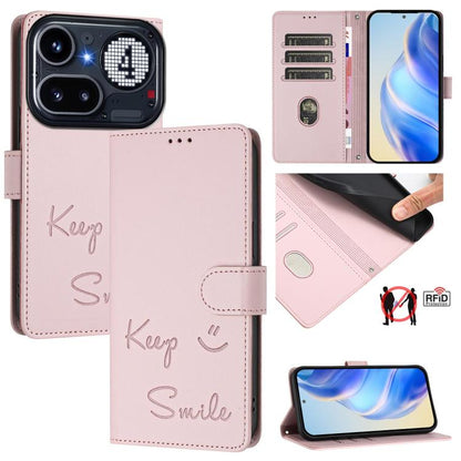 Smile Embossing RFID Leather Phone Case, For Nothing Phone 4a Pro, For Nothing Phone 4a, For Nothing CMF Phone 1